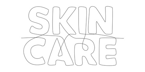 Wall Mural - One continuous line of Skin Care word. Thin Line Illustration vector concept. Contour Drawing Creative ideas.