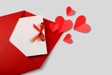 Poster - Blank invitation card with colored hearts