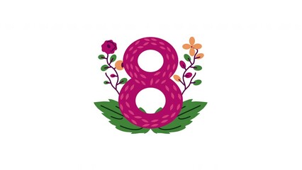 Sticker - womens day number eight with flowers animation