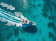 Aerial view of the speed boat in the sea clear blue water ,Generative AI
