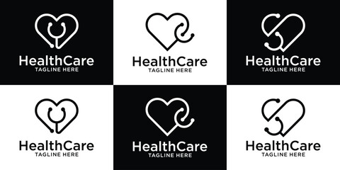 Wall Mural - logo design set line love and stethoscope icon vector illustration