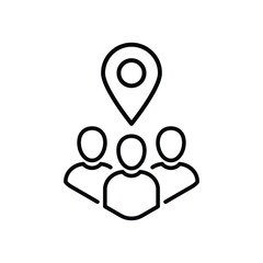 meeting location or team place thin line icon. outline trend modern crowd logotype graphic stroke de