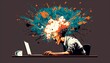 © Shogo - パソコンを使用している男性　爆発する頭　イメージイラスト　generative AI