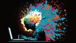 © Shogo - パソコンを使用している男性　爆発する頭　イメージイラスト　generative AI