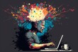 © Shogo - パソコンを使用している男性　爆発する頭　イメージイラスト　generative AI