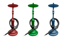 Three Hookah Isolated On White Background. Hookah For Smoking Of Tobacco Isolated.