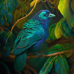 Wall Mural - blue bird on branch illustration