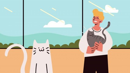 Poster - blond man with cute cats