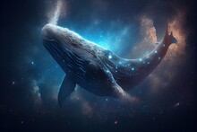 Whale In Space With Particle Dust, Generative AI. Digital Art Illustration