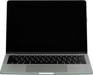 Cutout of laptop computer isolated transparent with white screen