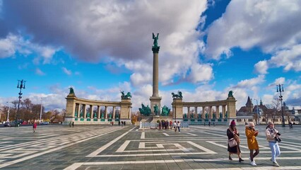 Wall Mural - Timelapse panorama of Millenium Monument, Budapest, Hungary