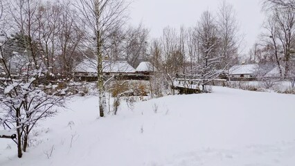 Canvas Print - Winter panorama of Mamajeva Sloboda scansen, Kyiv, Ukraine