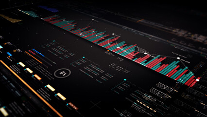 Aufkleber - Business stock market, trading, info graphic with animated graphs, charts and data numbers insight analysis to be shown on monitor display screen for business meeting mock up theme