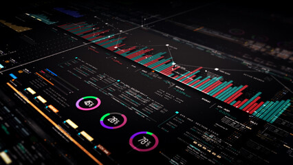 Aufkleber - Business stock market, trading, info graphic with animated graphs, charts and data numbers insight analysis to be shown on monitor display screen for business meeting mock up theme