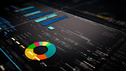 Aufkleber - Business stock market, trading, info graphic with animated graphs, charts and data numbers insight analysis to be shown on monitor display screen for business meeting mock up theme
