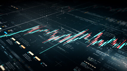 Aufkleber - Business stock market, trading, info graphic with animated graphs, charts and data numbers insight analysis to be shown on monitor display screen for business meeting mock up theme