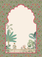Traditional Mughal Indian Garden Wedding Invitation Design. Illustration Pattern