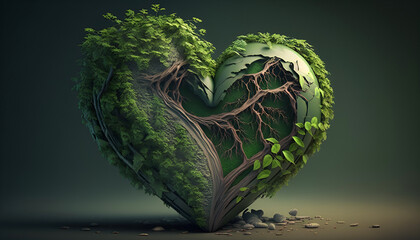 heart shape leaves in natural light isolated on dark background.