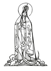 Sticker - Hand drawn illustration of the Virgin of the Immaculate Conception.