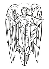 Canvas Print - Hand drawn illustration of Archangel Saint Gabriel.