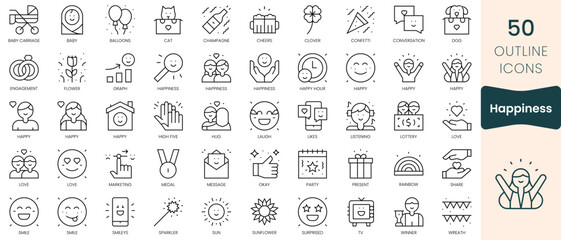 Wall Mural - Set of happiness icons. Thin linear style icons Pack. Vector Illustration