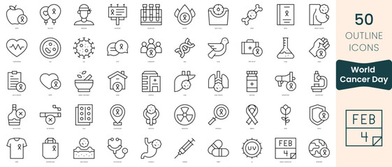 Wall Mural - Set of world cancer day icons. Thin linear style icons Pack. Vector Illustration