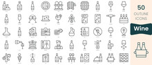 Set Of Wine Icons. Thin Linear Style Icons Pack. Vector Illustration