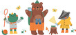 Cute cartoon Summer Camping, outdoor, Adventure, tourist and bear. Colorful vector outdoor illustration in flat cartoon style on a transparent background
