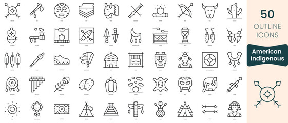 Wall Mural - Set of american indigenous icons. Thin linear style icons Pack. Vector Illustration