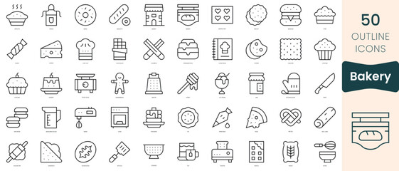 Set of bakery icons. Thin linear style icons Pack. Vector Illustration