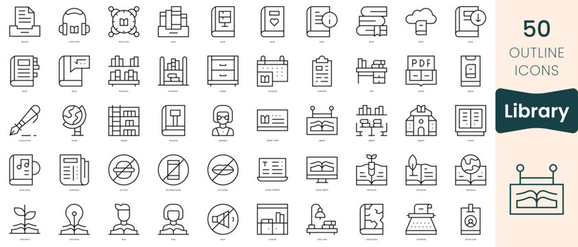 Set of library icons. Thin linear style icons Pack. Vector Illustration