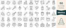 Set Of Mexico Icons. Thin Linear Style Icons Pack. Vector Illustration