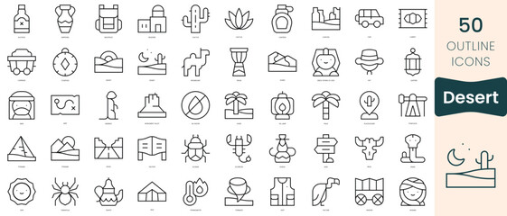 Set of desert icons. Thin linear style icons Pack. Vector Illustration