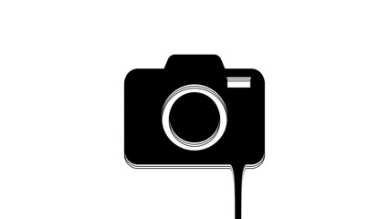 Sticker - Black Photo camera icon isolated on white background. Foto camera icon. 4K Video motion graphic animation