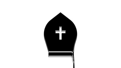 Poster - Black Pope hat icon isolated on white background. Christian hat sign. 4K Video motion graphic animation