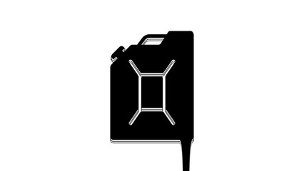 Sticker - Black Canister for gasoline icon isolated on white background. Diesel gas icon. 4K Video motion graphic animation