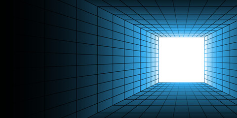 Poster - Futuristic square tunnel for wireframe background