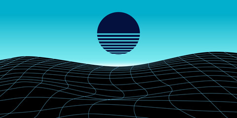 Poster - Retro futuristic background with neon light