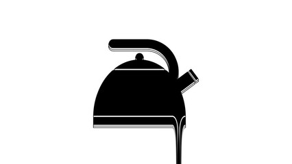 Poster - Black Kettle with handle icon isolated on white background. Teapot icon. 4K Video motion graphic animation