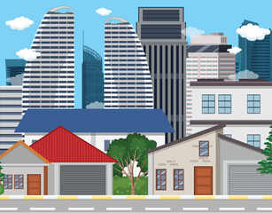 Sticker - Urban landscape with high skyscrapers background