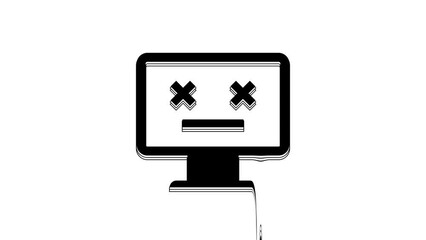 Sticker - Black Dead monitor icon isolated on white background. 404 error like pc with dead emoji. Fatal error in pc system. 4K Video motion graphic animation