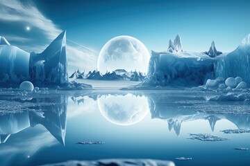 Poster - Winter landscape.Beautiful magical, fantastic illustration. Mysterious magic. AI