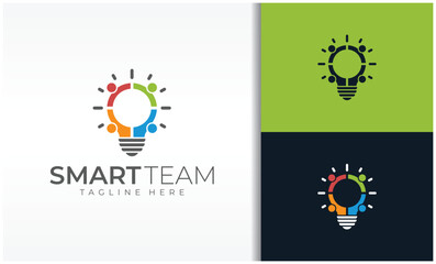 teamwork creative idea logo with bulb icon symbol