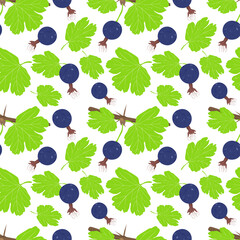 Wall Mural - Gooseberries seamless pattern on white background. Gooseberries branch with berries and green leaves in flat style illustration. vector illustration