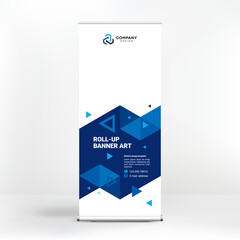 Wall Mural - geometric design, roll-up, creative blue background, template for photo and text placement, presenta