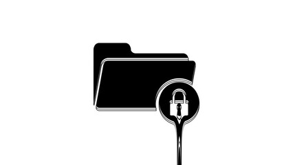 Poster - Black Folder and lock icon isolated on white background. Closed folder and padlock. Security, safety, protection concept. 4K Video motion graphic animation