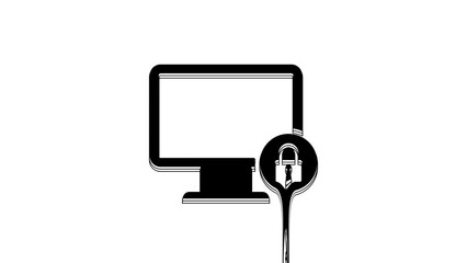 Poster - Black Lock on computer monitor screen icon isolated on white background. Monitor and padlock. Security, safety, protection concept. Safe internetwork. 4K Video motion graphic animation