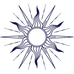 Sun in retro style. Illustration on transparent background