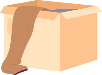 Poster - Open cardboard box with old unwanted clothes semi flat color vector object. Editable icon. Full sized item on white. Simple cartoon style spot illustration for web graphic design and animation