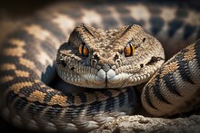 The Hunter Becomes The Hunted The Unrelenting Gaze Of A Coiled Eastern Diamondback Rattlesnake, Ready To Strike At Any Moment Generative AI